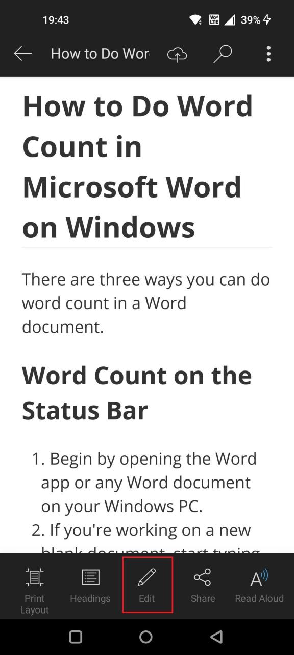 Open Word Document and Tap Edit 