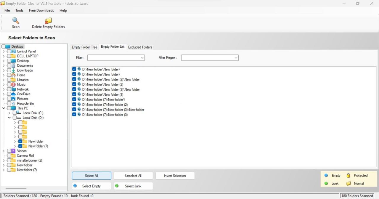 Checking the Boxes for All Empty Files and Folders by Clicking on Select All Button in Empty Folder Cleaner Software