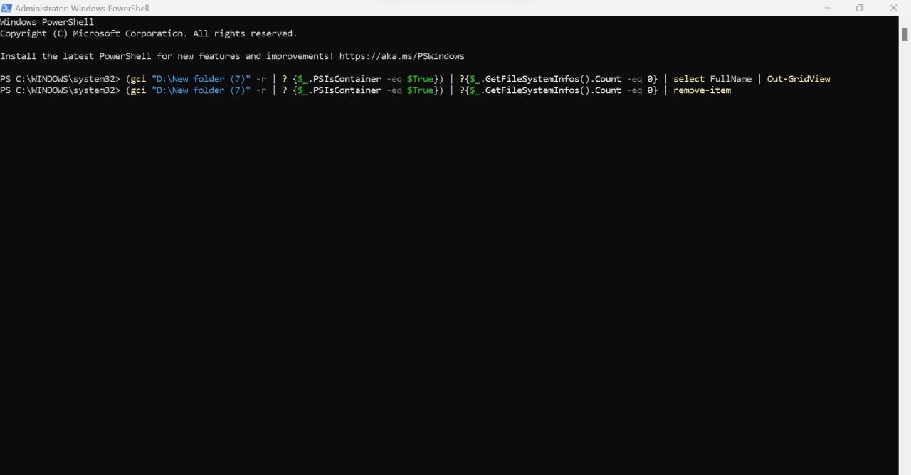 Deleting the Empty Folders by Running the Command in Windows PowerShell App