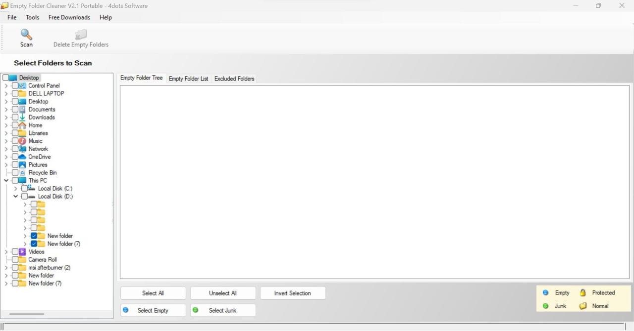 Checking the Boxes for Drives or Folders to Scan in the Empty Folder Cleaner Software on Windows