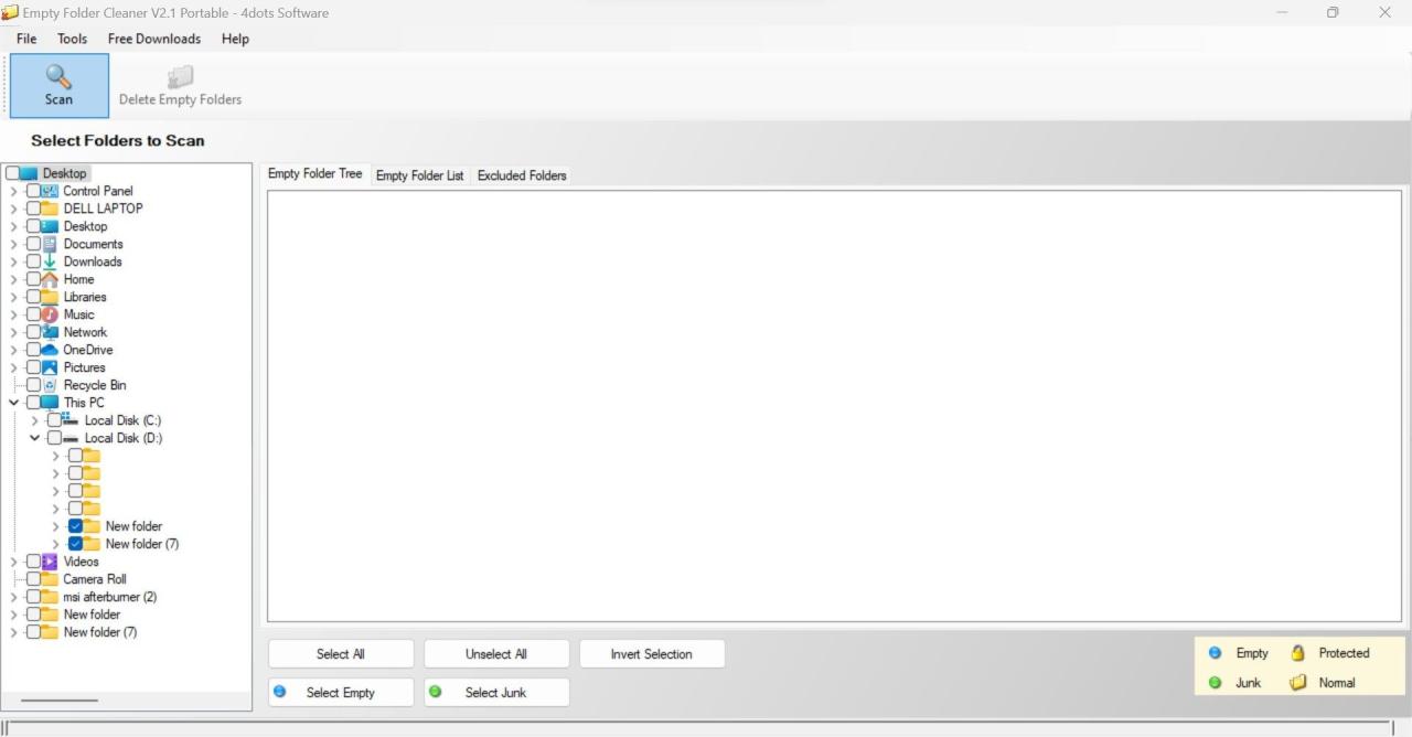 Viewing the Empty Files and Folders Found After Scanning the Selected Folders in Empty Folder Cleaner Software
