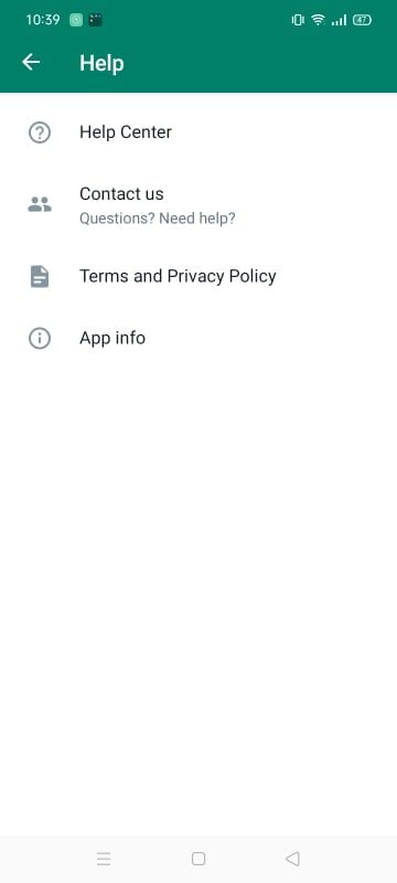 Contact Us Option to Contact WhatsApp Support in WhatsApp Mobile App