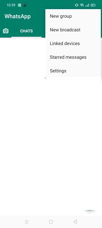 Opening WhatsApp Settings in WhatsApp Mobile App