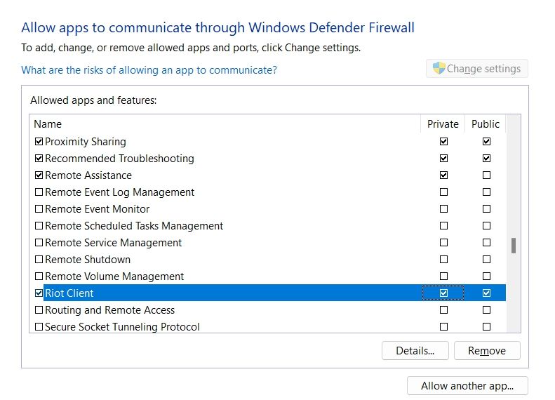 Allow app to communicate through the Firewall screen