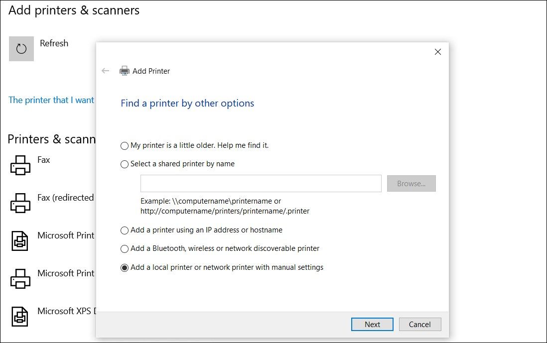 add local printer network printer