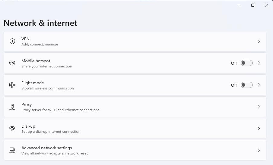 The Advanced network setting option 