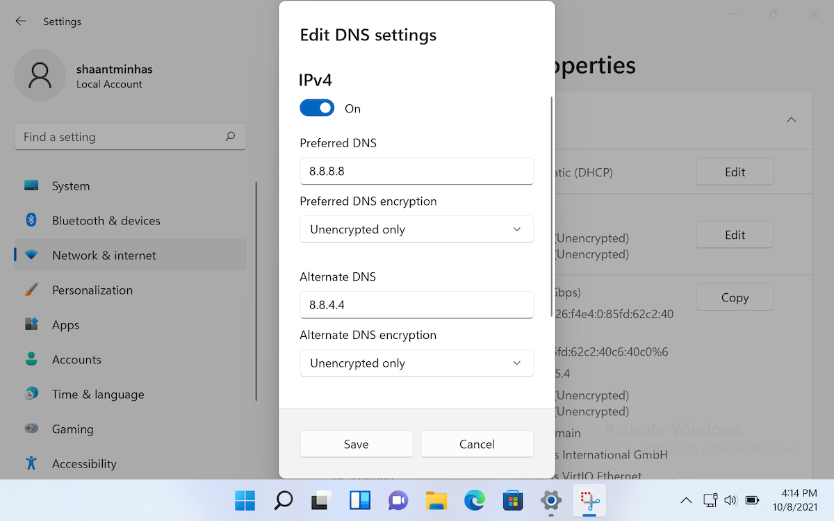 altering the dns settings in windows 11