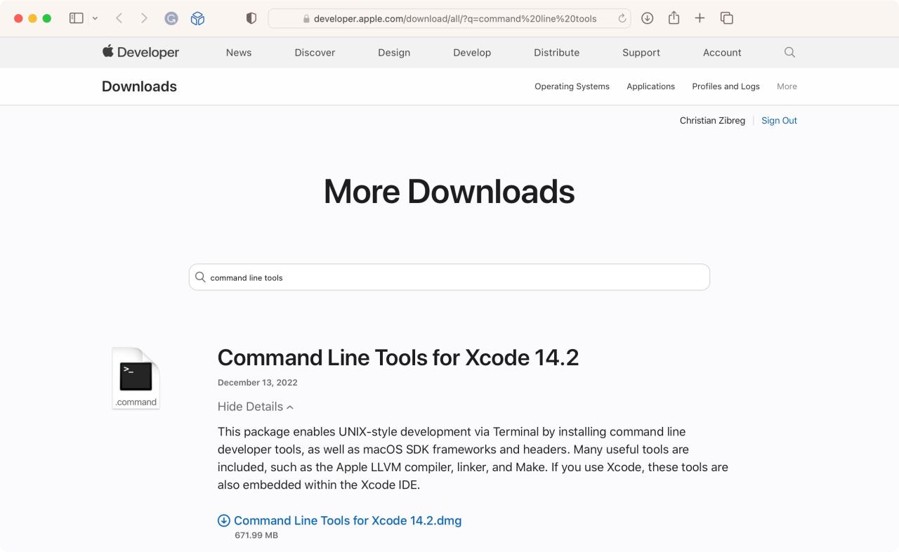 Downloading Apple\'s Xcode Command Line Tools using Safari