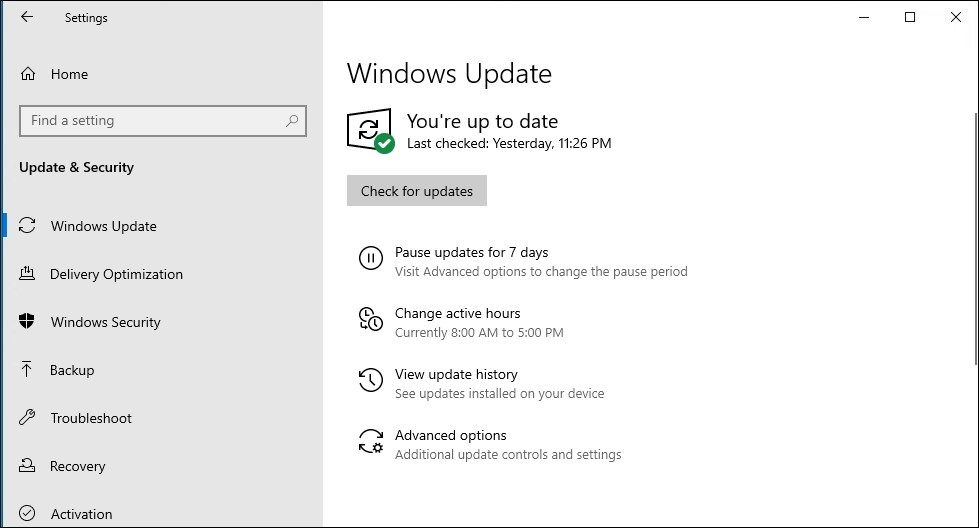 check windows 10 updates