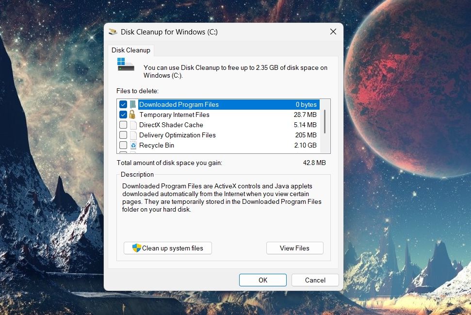 Clean up system files option in Disk Cleanup