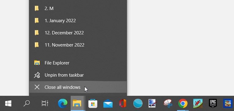 Closing multiple windows on the taskbar