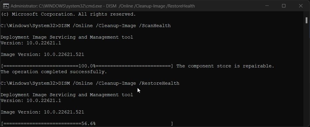 DISM scan health restore health command prompt