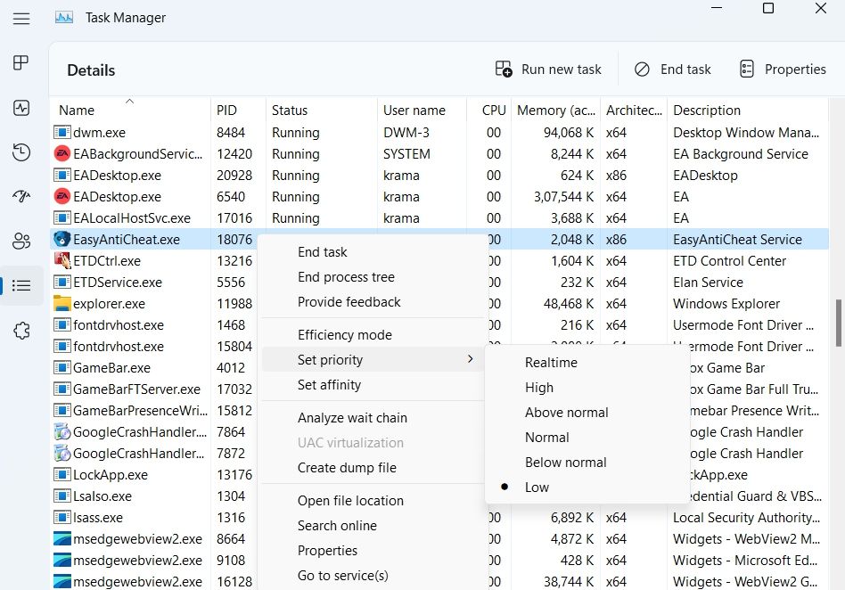 Settings EasyAntiCheat priority