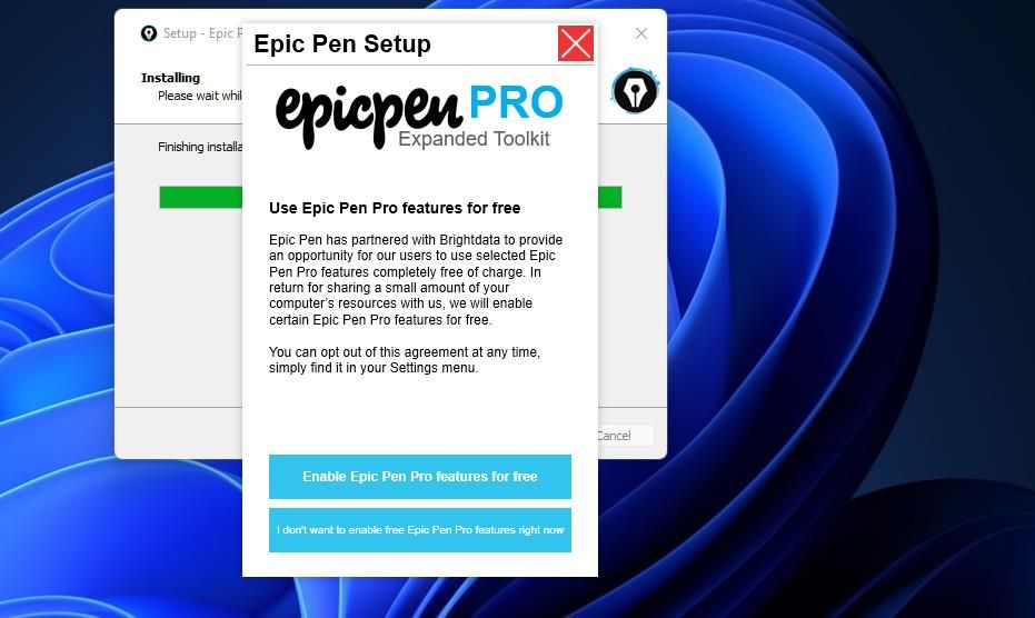 The Brightdata scheme option for enabling Epic Pen Pro features