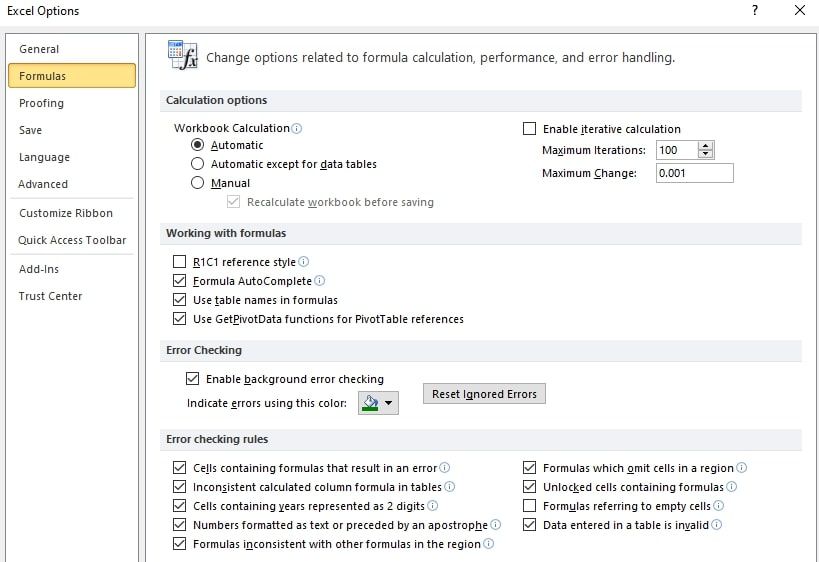 Excel Options