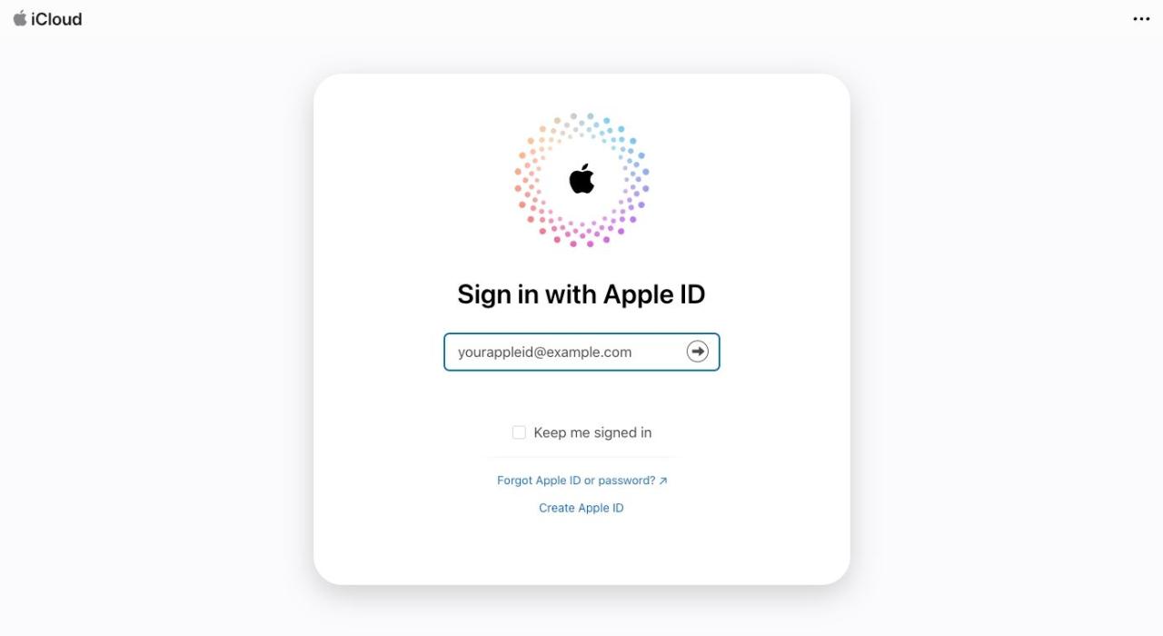 iCloud web login modal