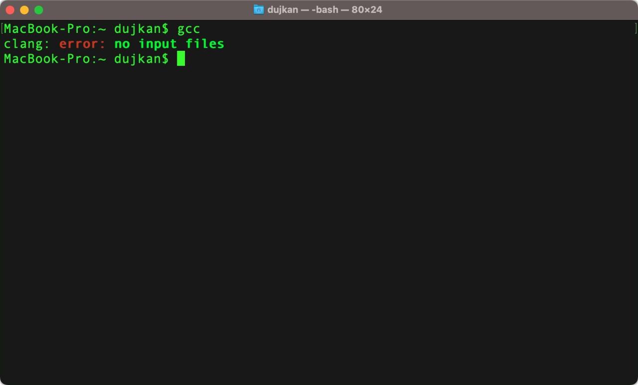 A GNU compiler message in macOS Terminal