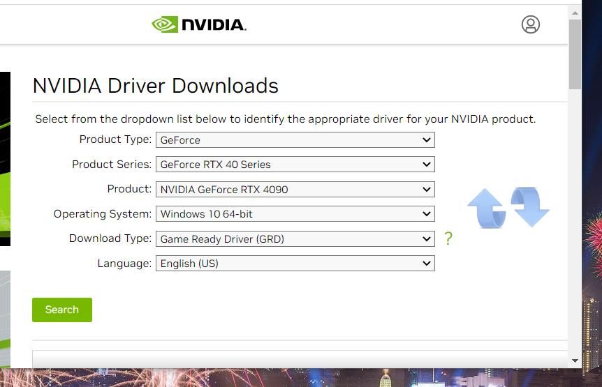 The NVIDIA Driver Downloads page