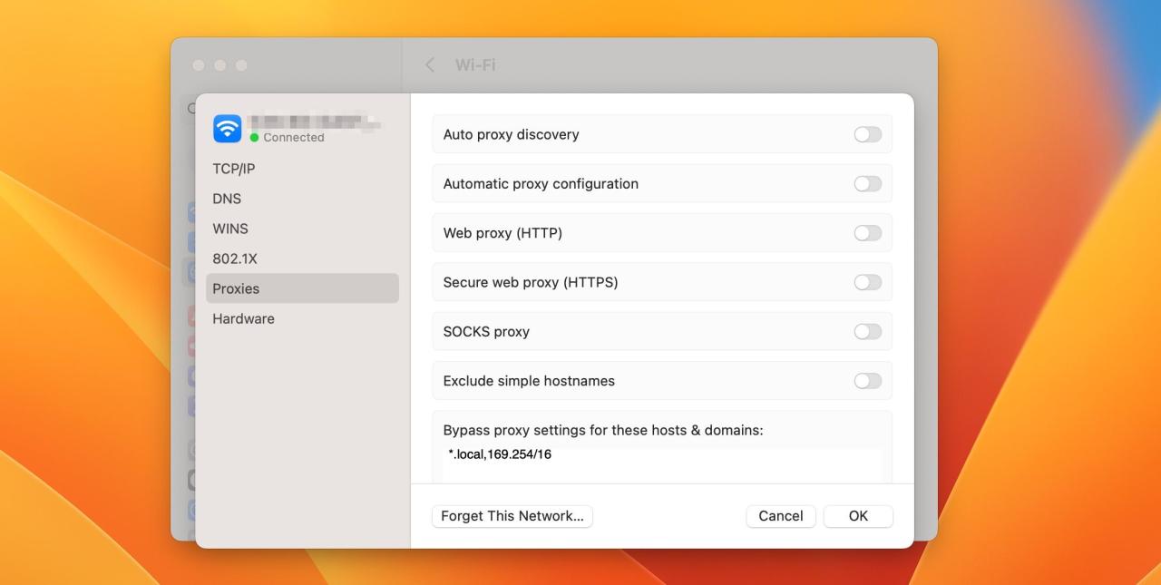 Proxy Settings in System Settings