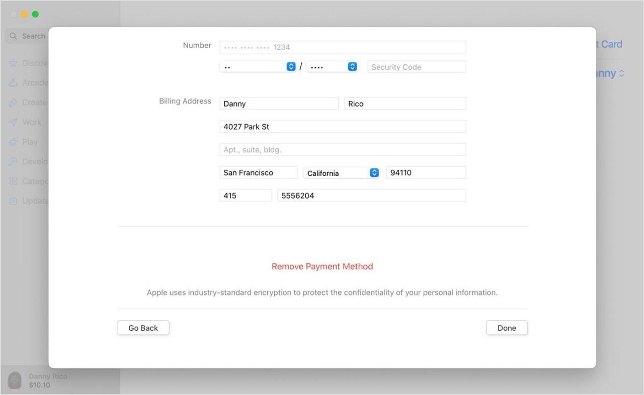 Remove Payment Method on a Mac