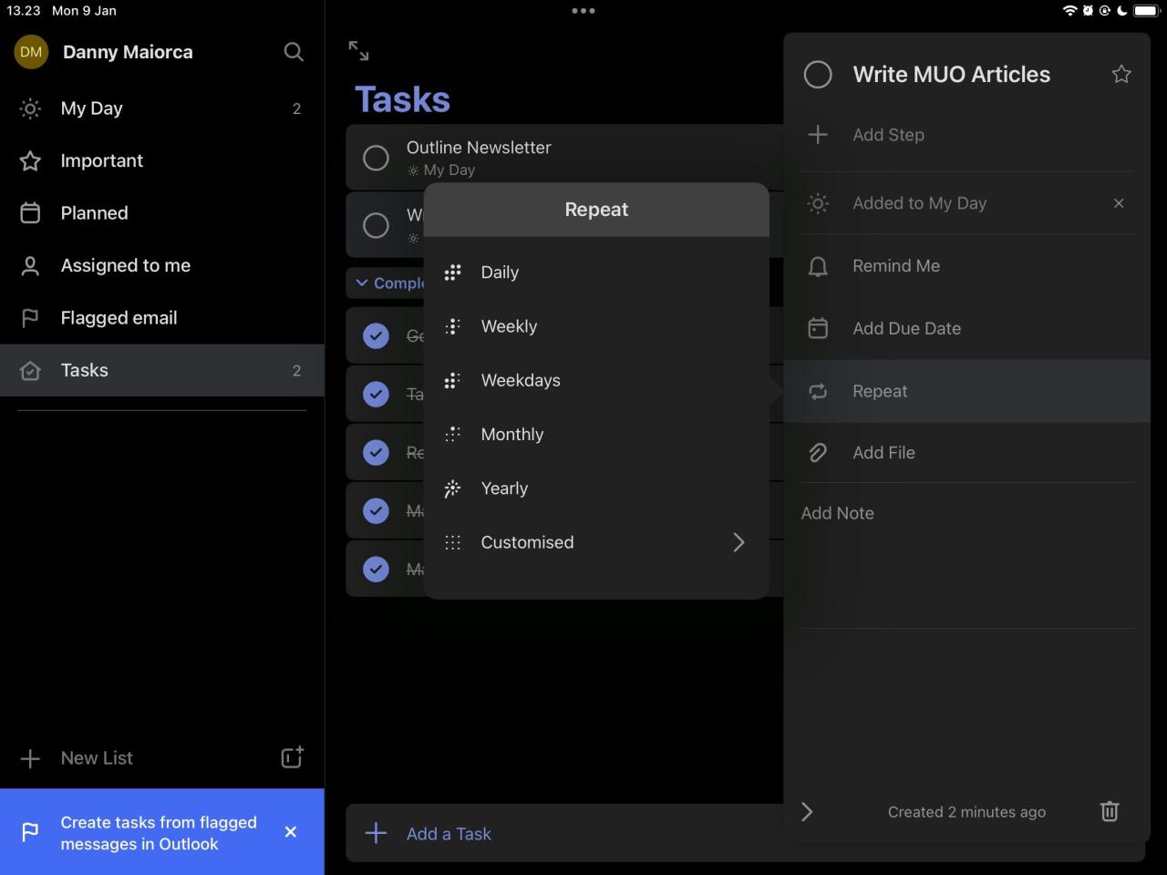 Repeat Tasks Microsoft To Do Screenshot