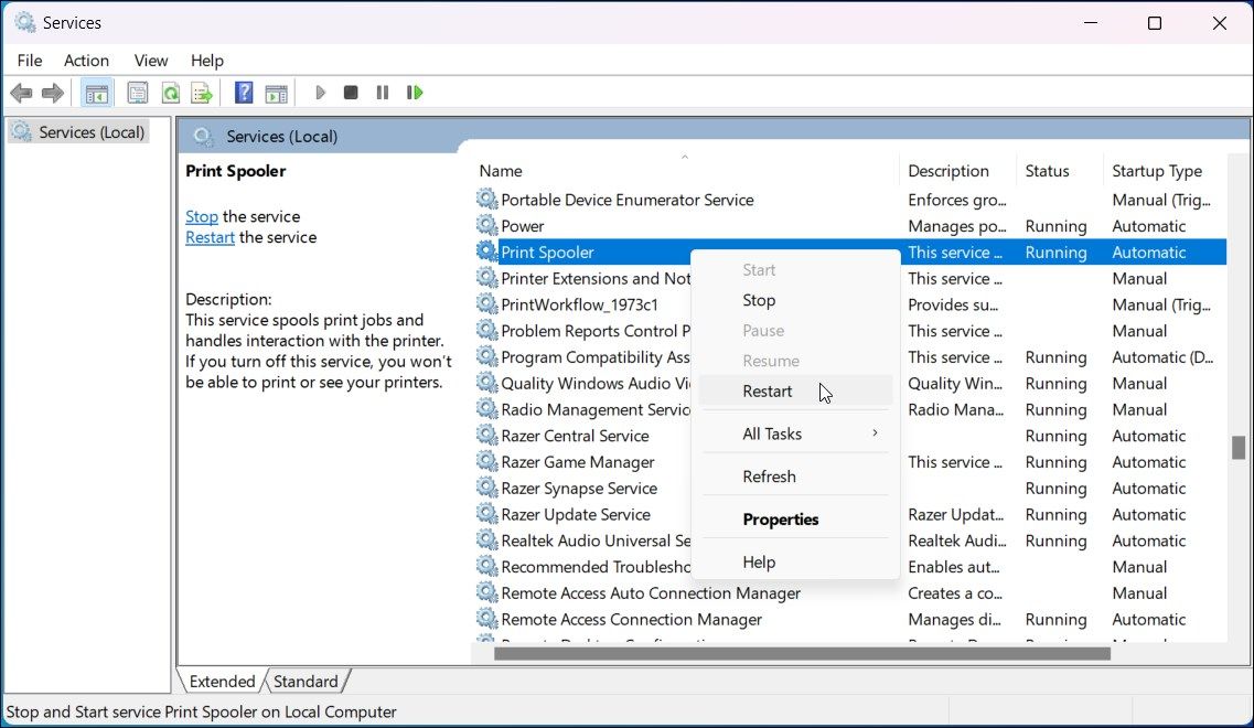 restart print spooler service 1