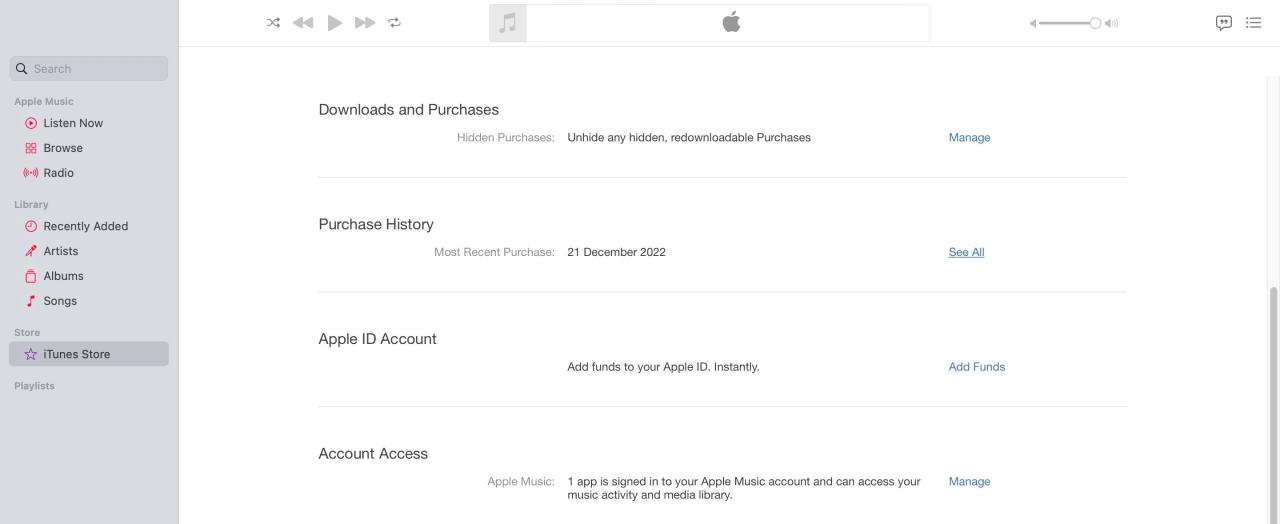 Screenshot of Account Information on iTunes Store
