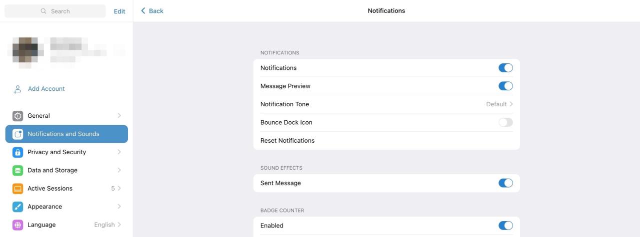 Screenshot of Telegram Notification Settings