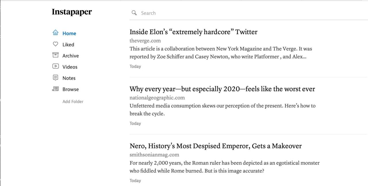 Screenshot showing Instapaper website home page