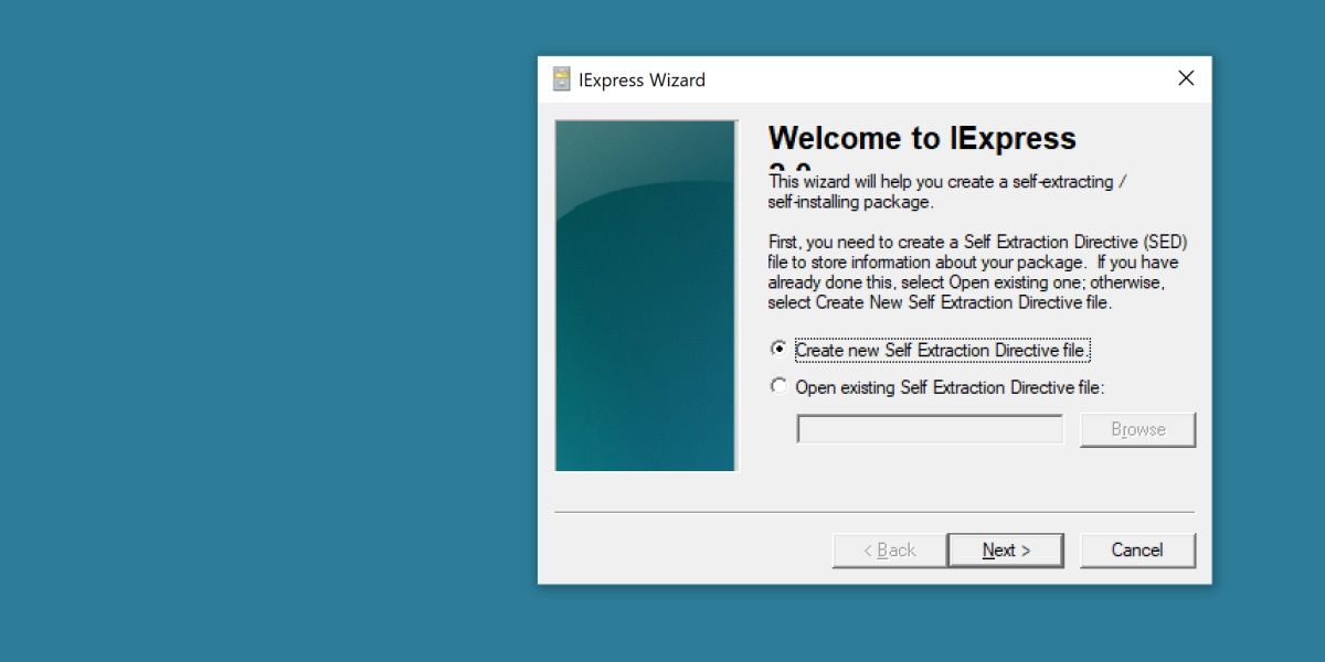 screenshot of iexpress wizard to create exe