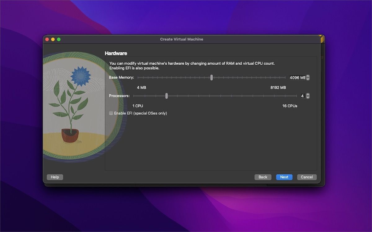 select RAM and processors for VM