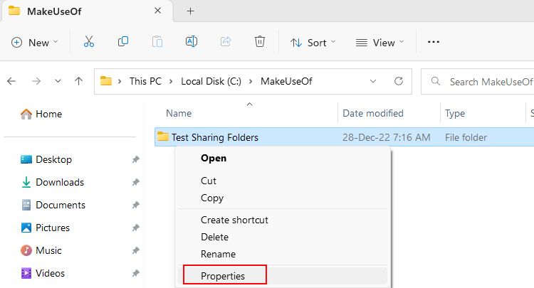 Shared Folder Context Menu