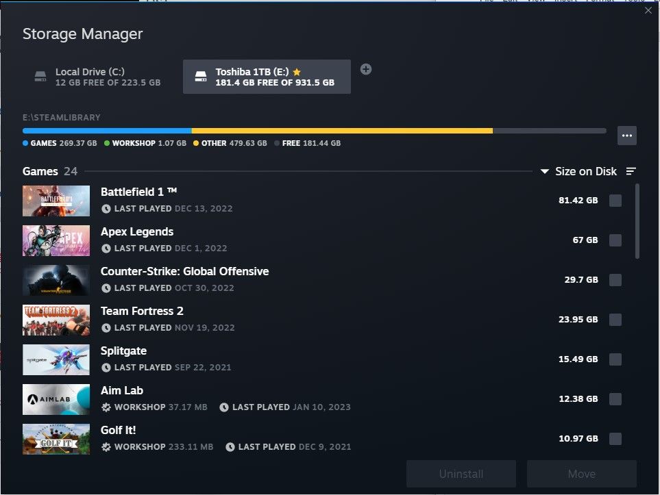 Steam Storage Manager