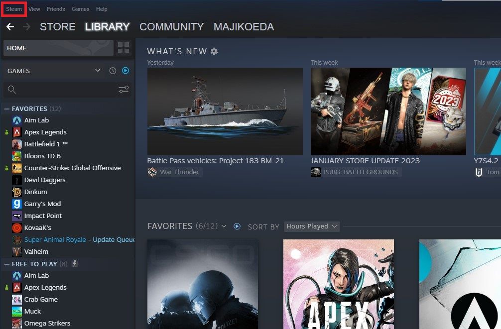 Steam top left buttons