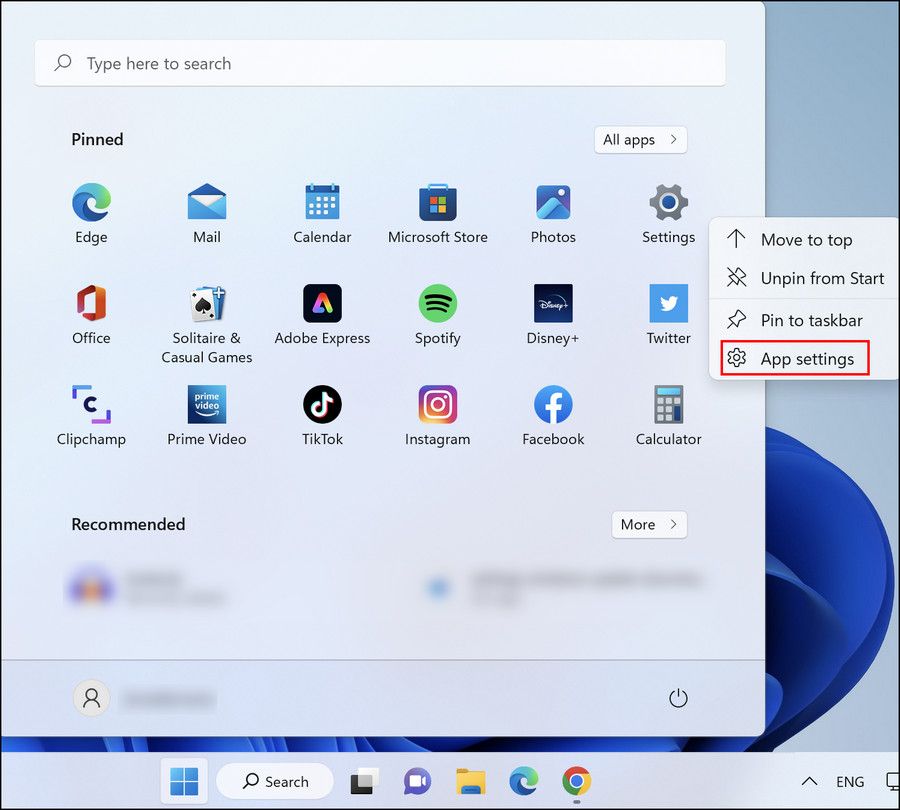 Choose App Settings from the context menu