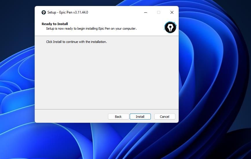 The Install button for Epic Pen