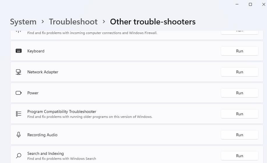 The Run option for the Network Adapter troubleshooter