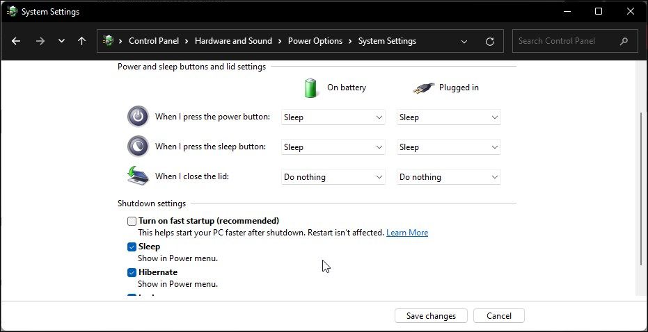 turn off fast startup windows 11