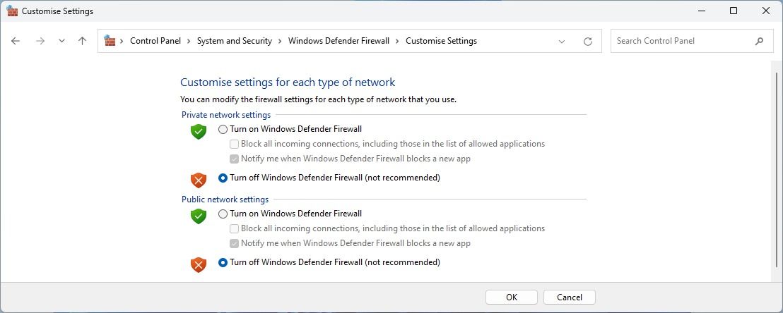 Turn off the Firewall Through Control Panel