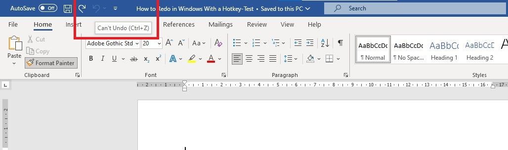 Undo Command Changed to Can\'t Undo on Word Document