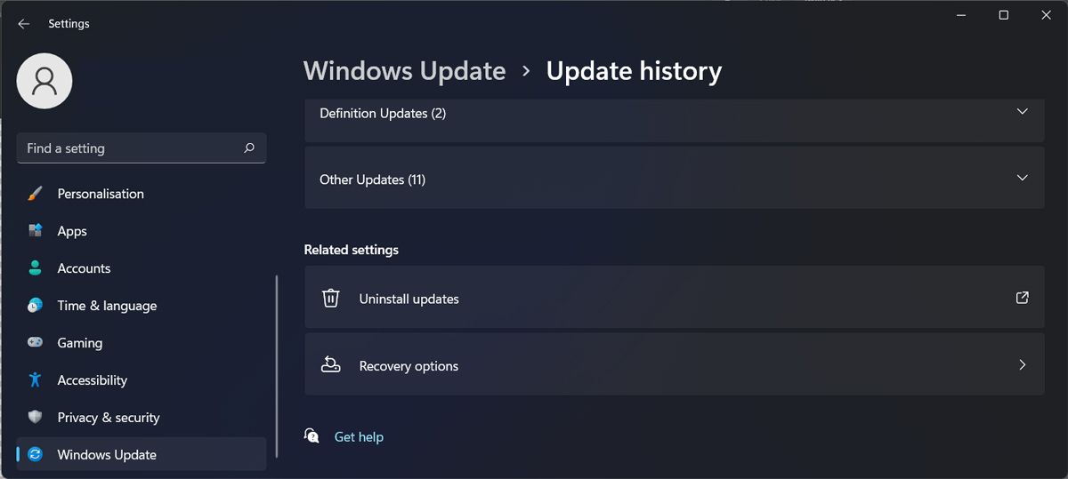 Uninstall Windows 11 updates