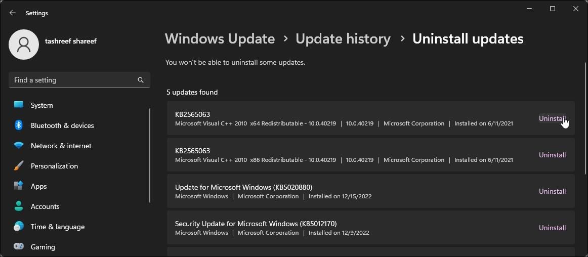 uninstall windows updates