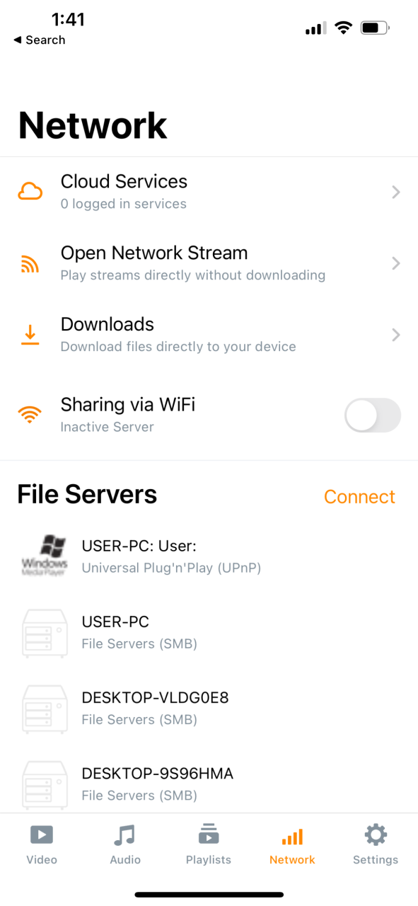 network tab in vlc player app