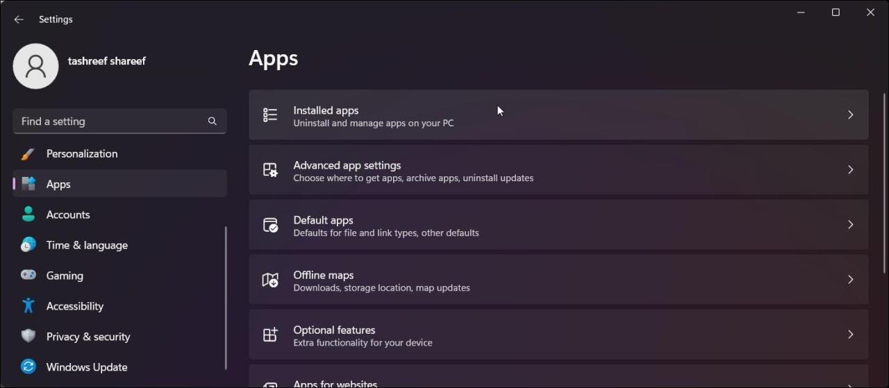 windows 11 settings installed apps