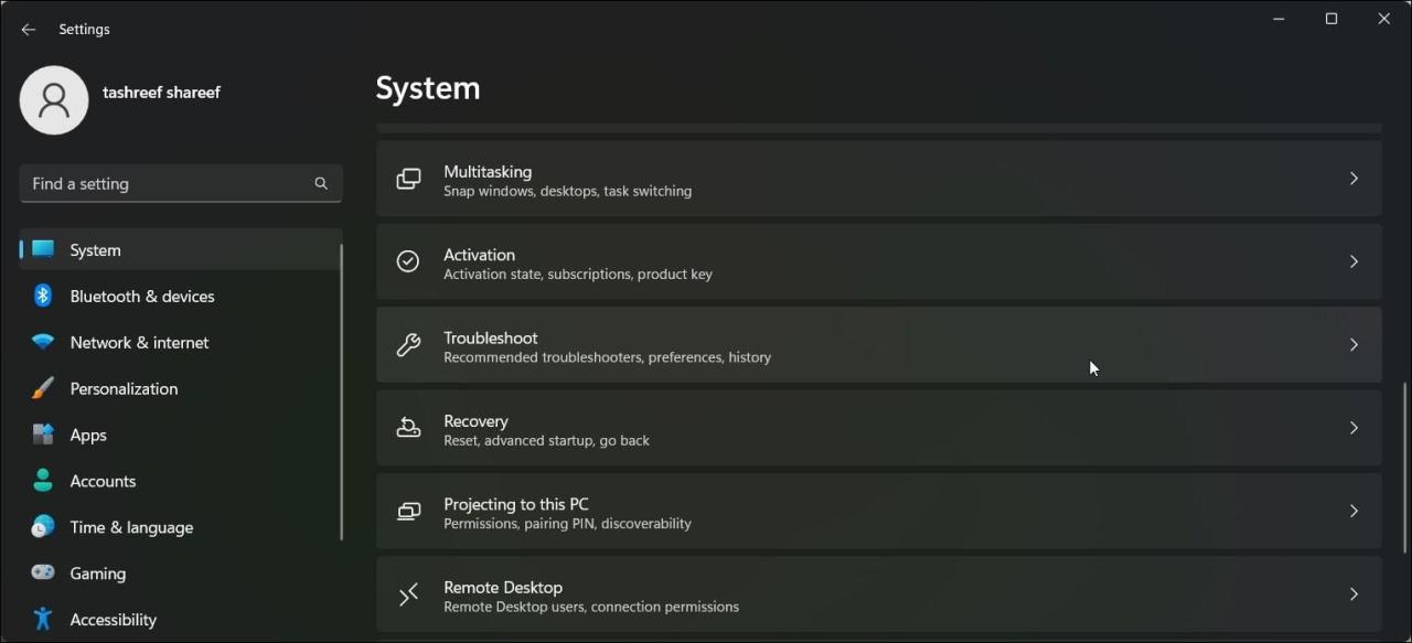 Windows 11 settings troubleshoot