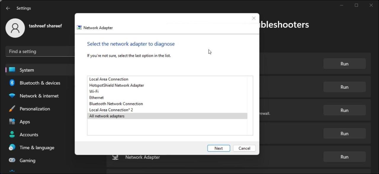 Windows 11 troubleshooter all network adapter