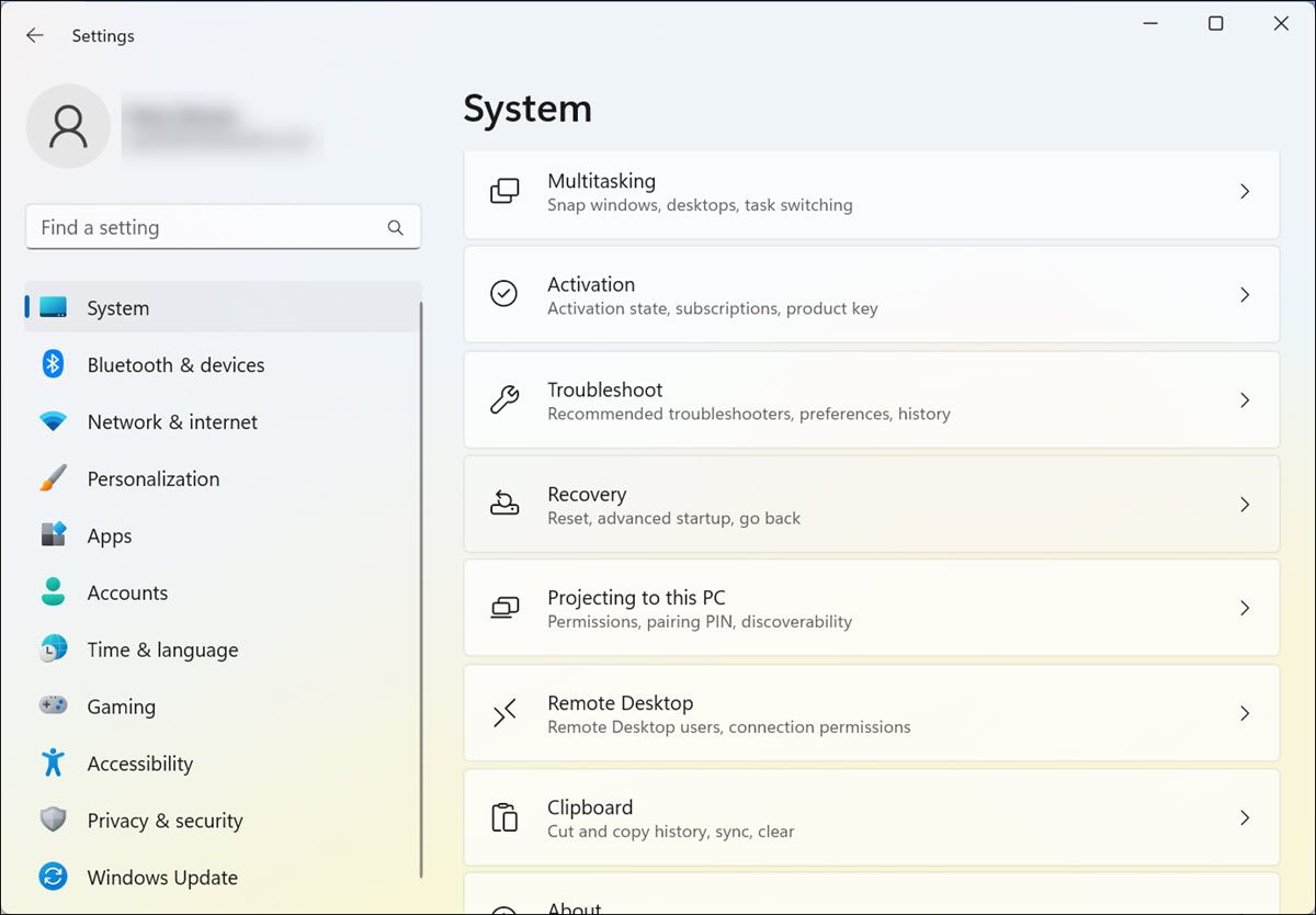 windows recovery option