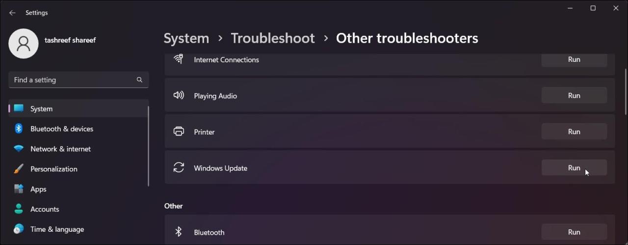 windows update troubleshooter run