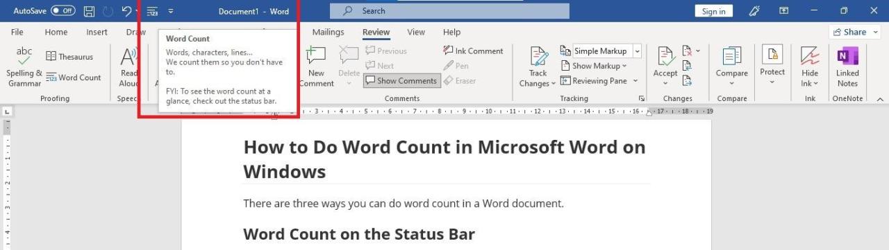 Word Count Icon on Quick Access Toolbar