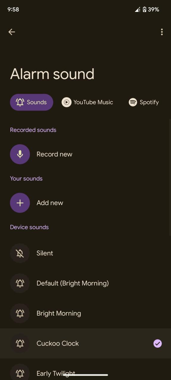 Alarm sound page on Android\'s Clock app